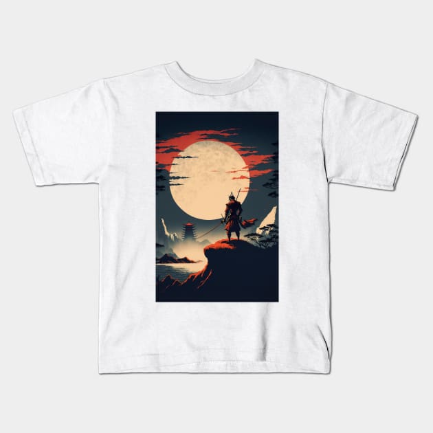 Moon Samurai Japan Kids T-Shirt by JigglePeek